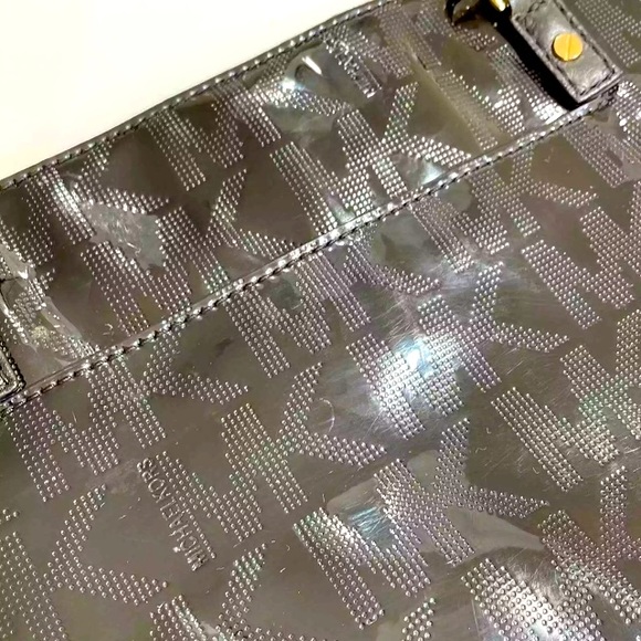 MICHAEL KORS JET SET SIGNATURE LOGO BLACK PATENT LEATHER CHAIN TOTE SHOULDER BAG - Picture 5 of 7